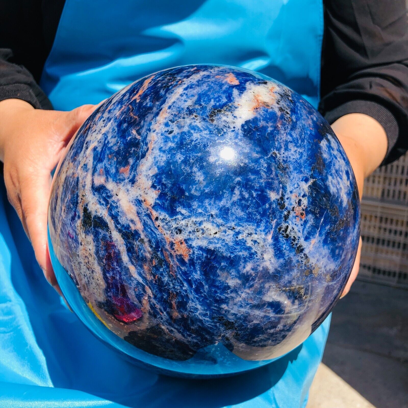 21.6LB Natural Beautiful Blue Striped Ball Quartz Crystal Sphere Healing 1433