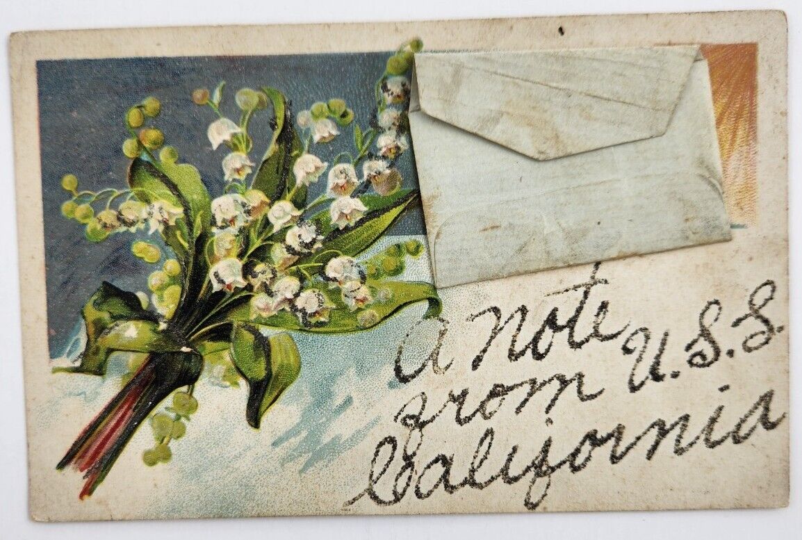U.S.S. California Naval c1910 Embossed Pocket Envelope A Note From Vtg Postcard