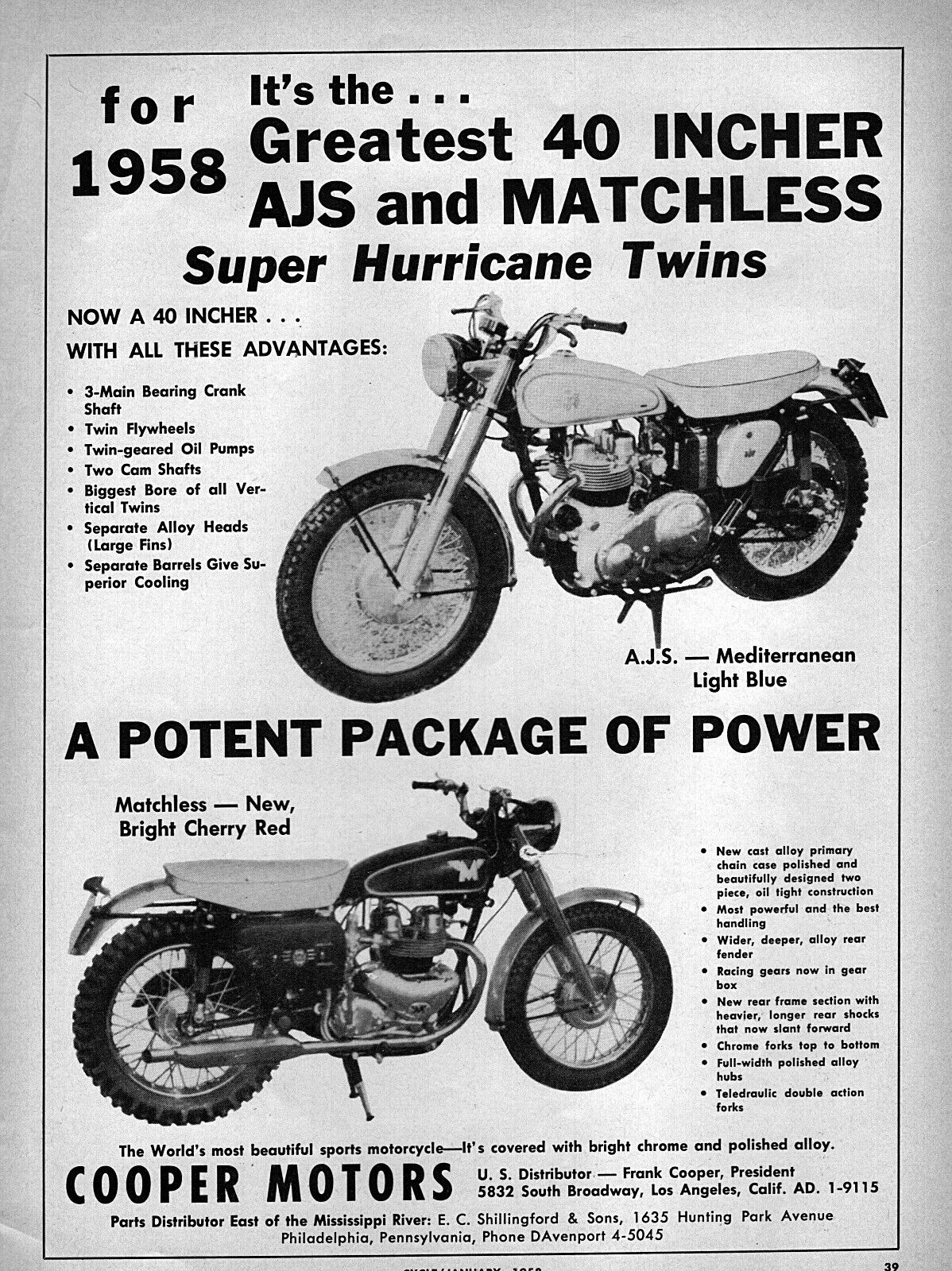 1958 Matchless G80S & AJS 20 Motorcycle Original Ad 