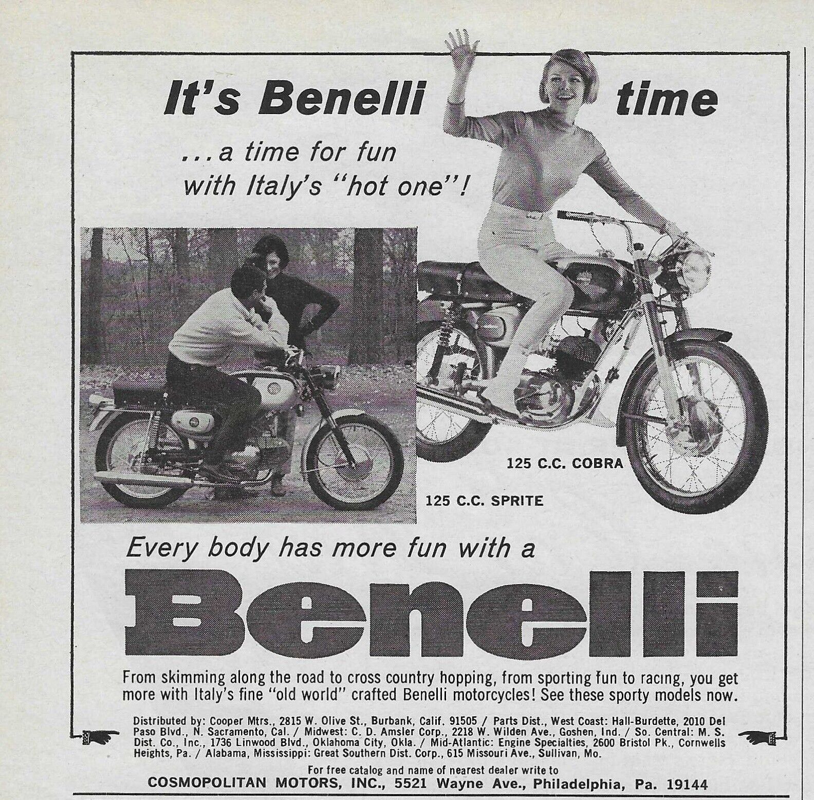 1966 Benelli Cobra Sprite 125 Motorcycle Ad Vintage Magazine Advertisement 66