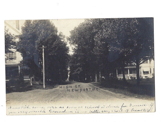 c.1907 High St Street Newport Maine ME RPPC Real Photo Postcard POSTED