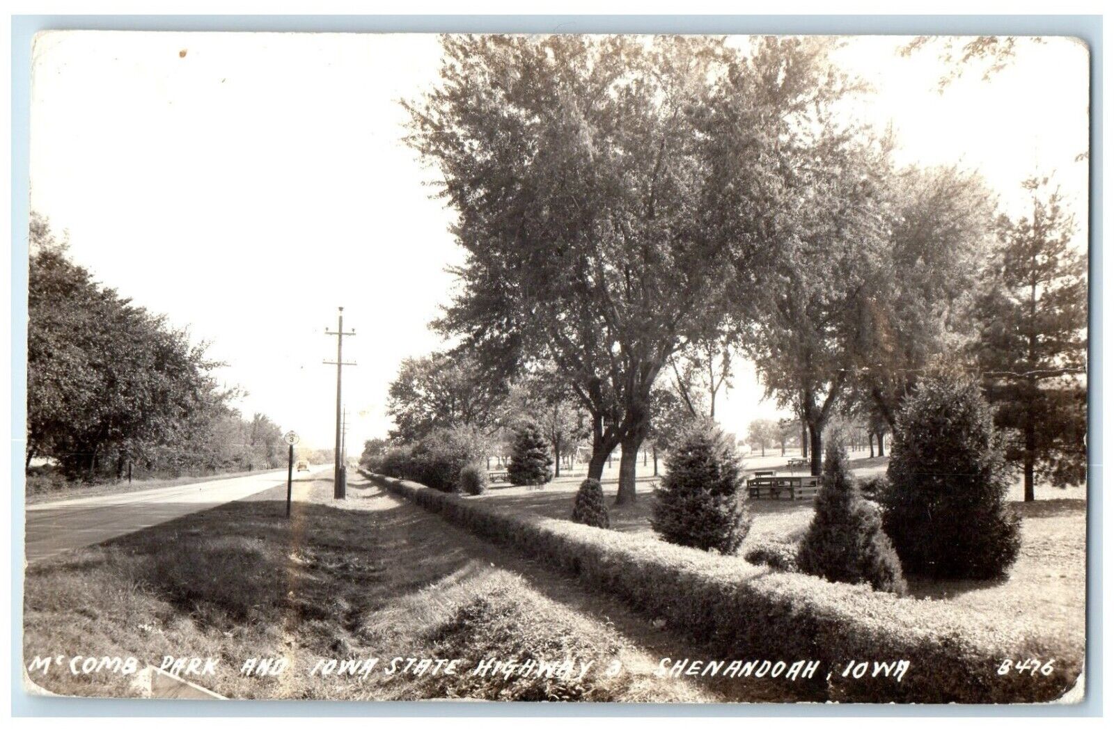 c1940's M'Comb Park And Iowa State Highway Shenandoah IA RPPC Photo Postcard