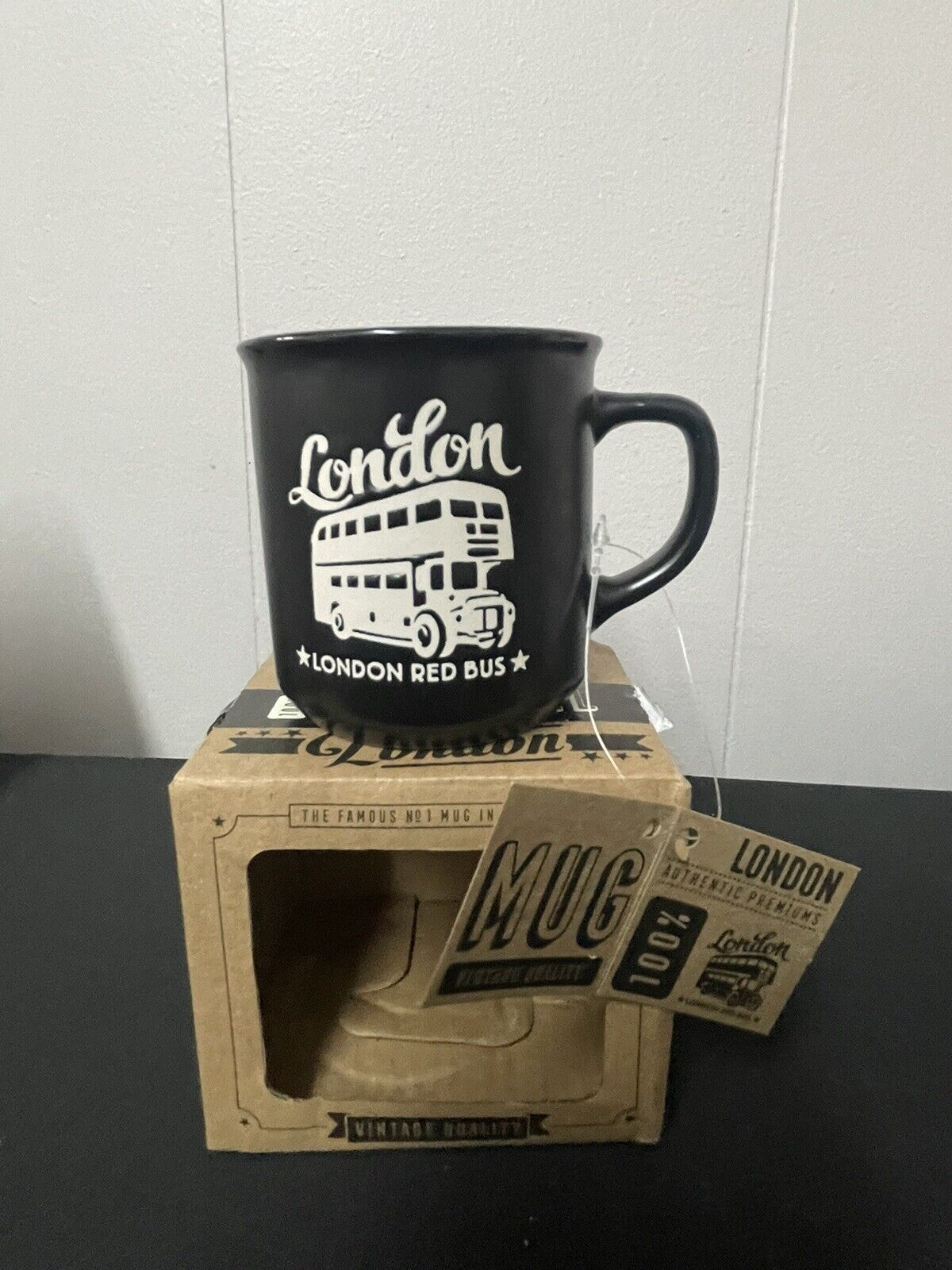 London England Black Coffee Mug Cup Red Double Decker Bus Taxi Fashion In City