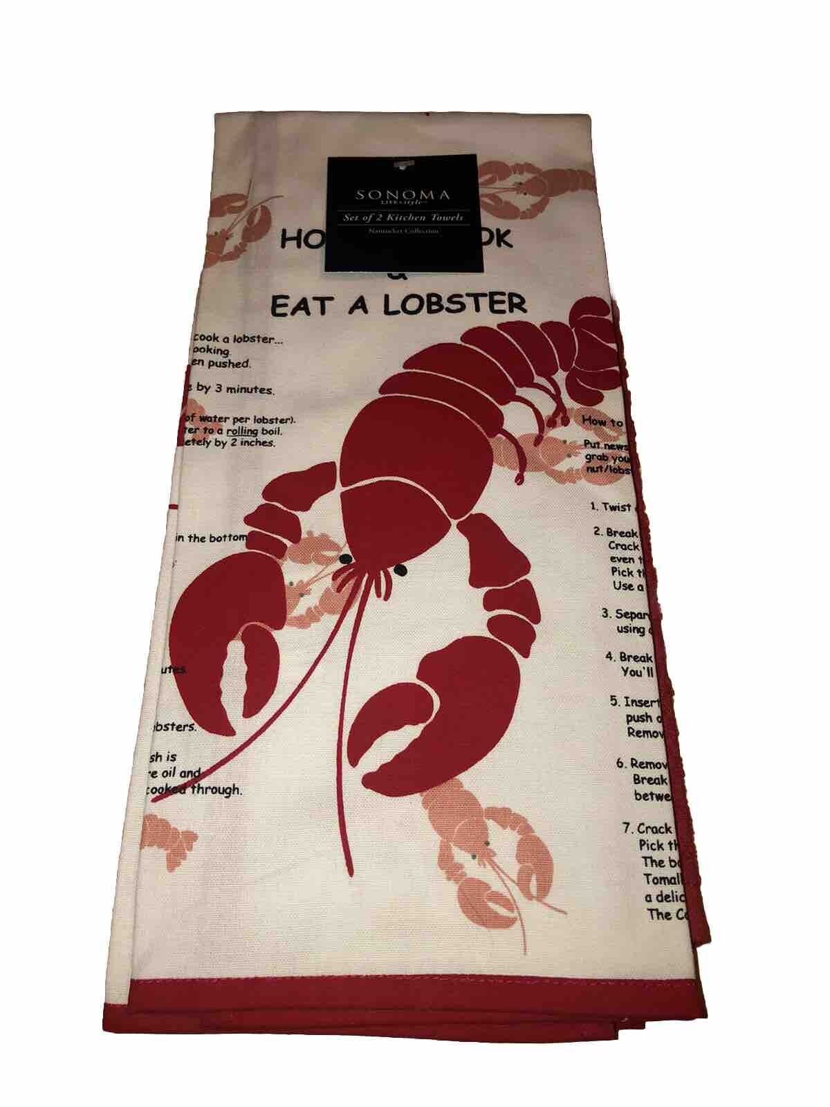 Williams 2 Sonoma Red and White Lobster Kitchen Hand Dish Towels NEW #2