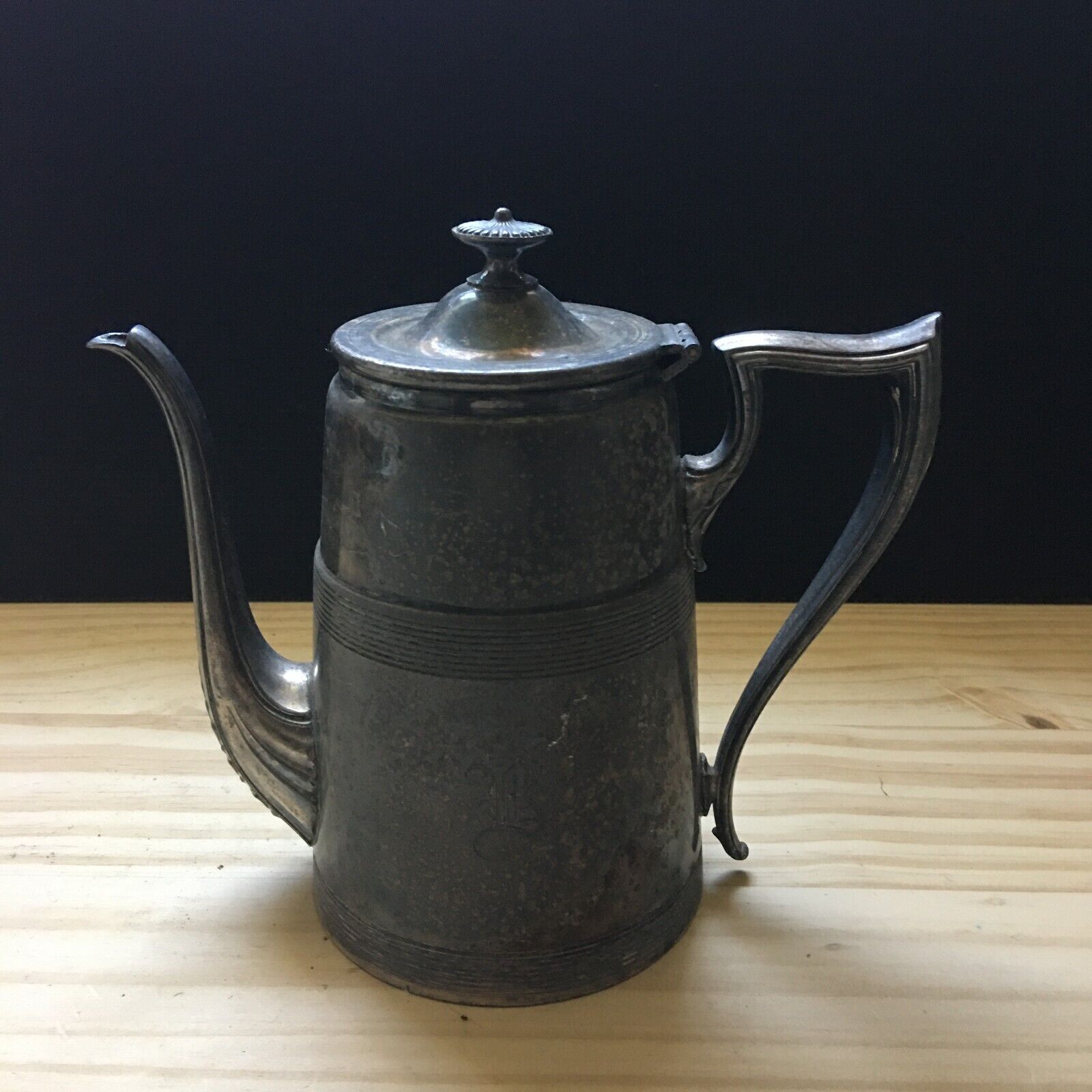 Vintage K.S. #931 Quadruple Silver Plated Coffee Carafe Teapot Monogrammed 7\