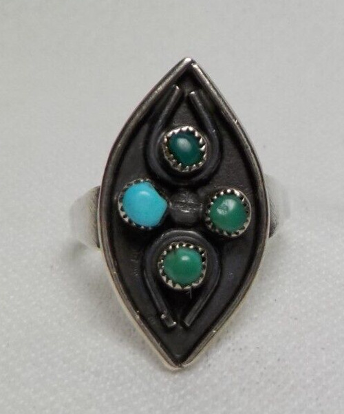 VINTAGE NAVAJO STERLING SILVER RING TURQUOIS SOUTHWEST