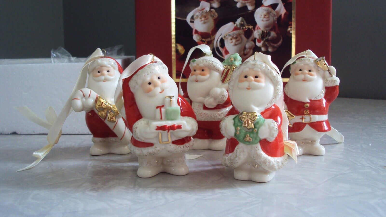 Set of 5 LENOX Ornaments SANTA Standabouts Figurines New in Box