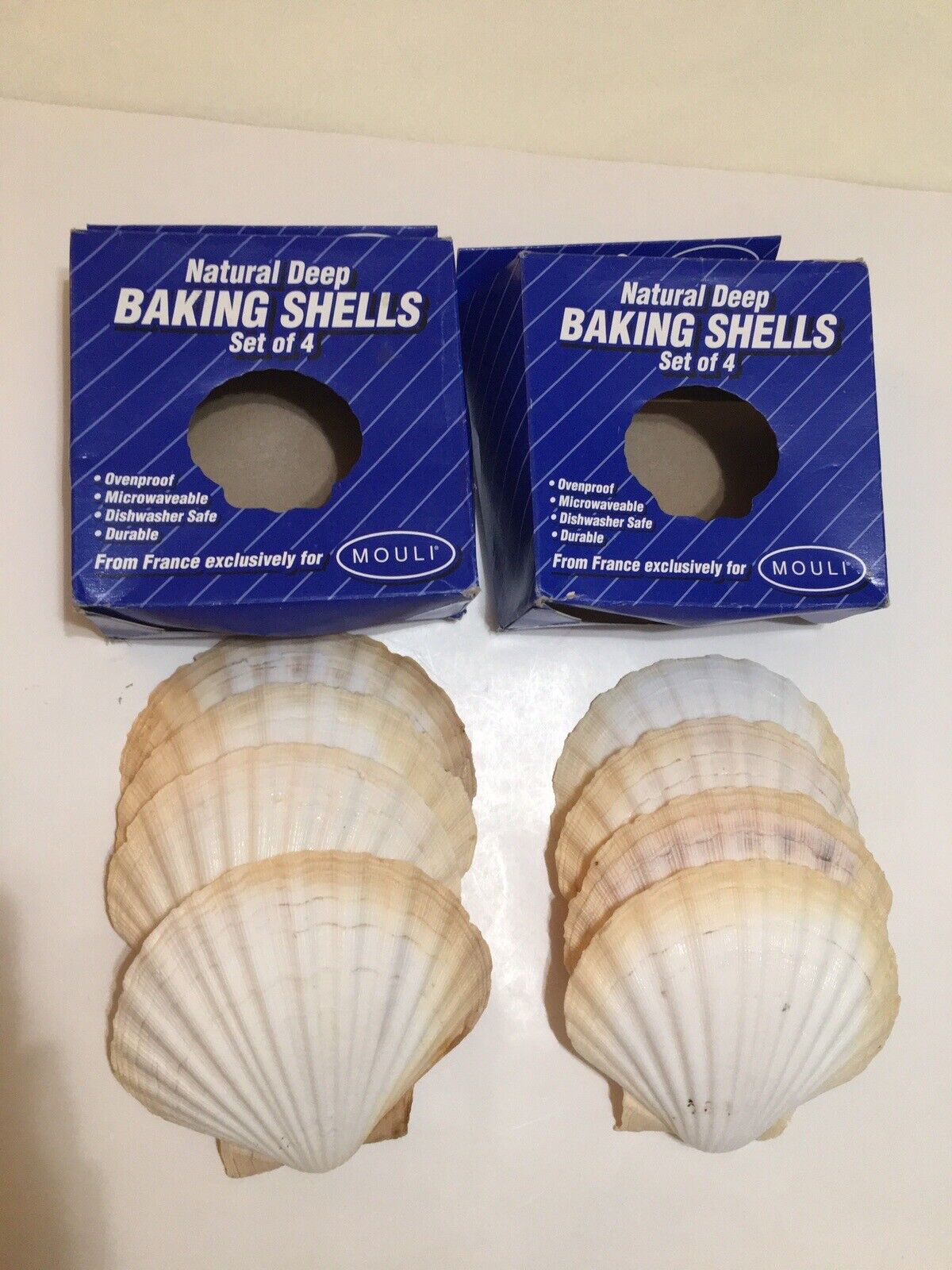 2 Set Of 4 Scallop Shells for Serving Food,Baking Shells Natural White France