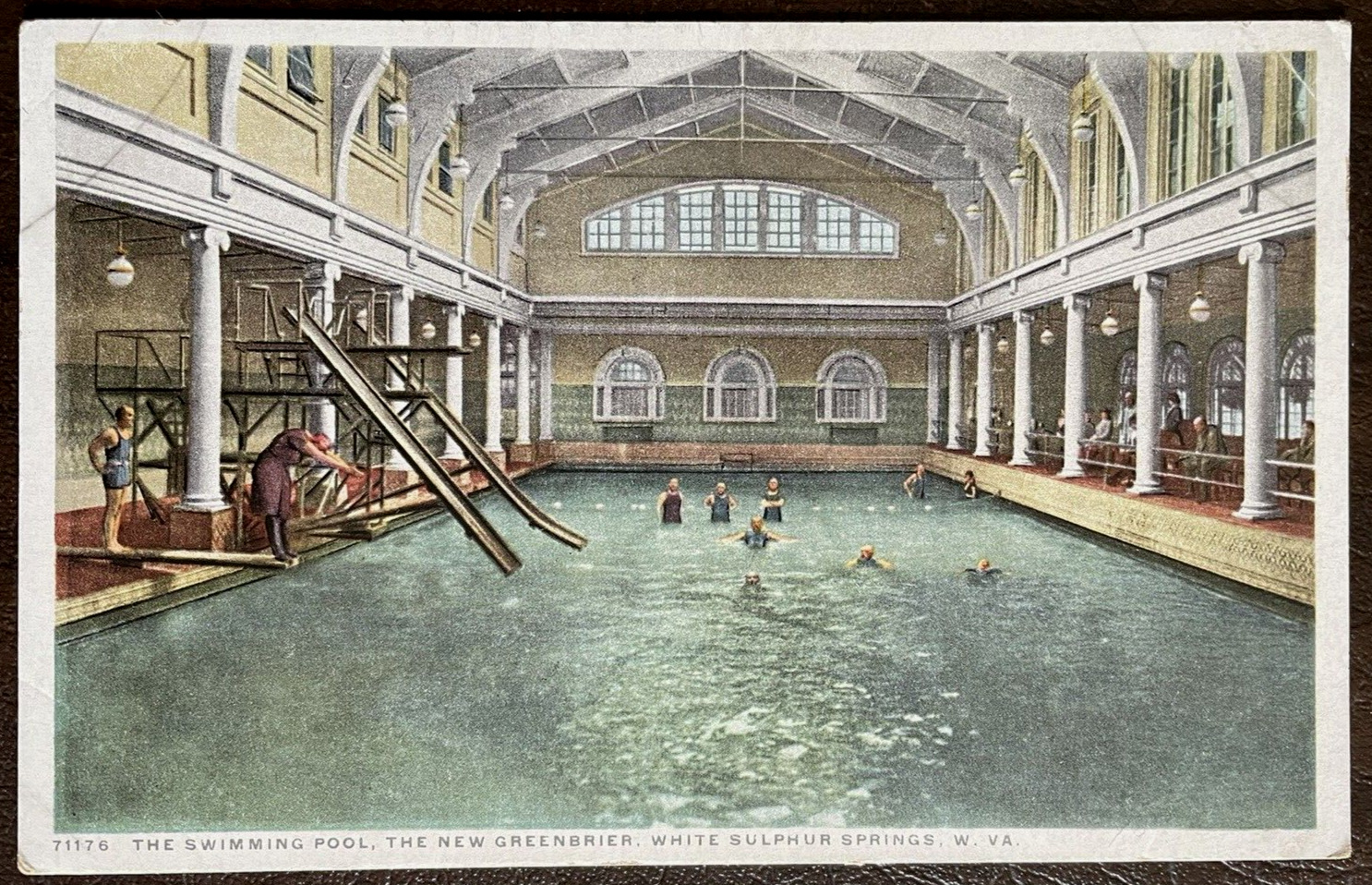 Postcard White Sulpher Springs West Virginia New Greenbrier Pool Vintage