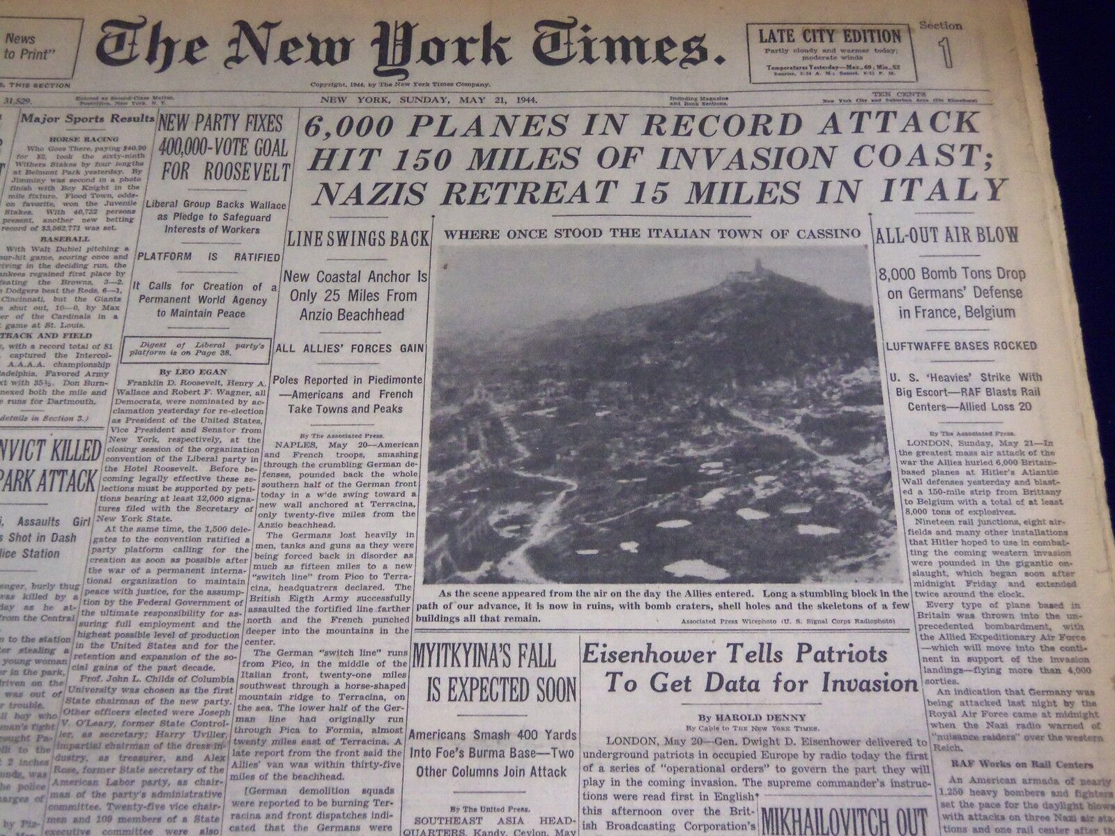 1944 MAY 21 NEW YORK TIMES - 6,000 PLANES IN RECORD ATTACK - NT 1810