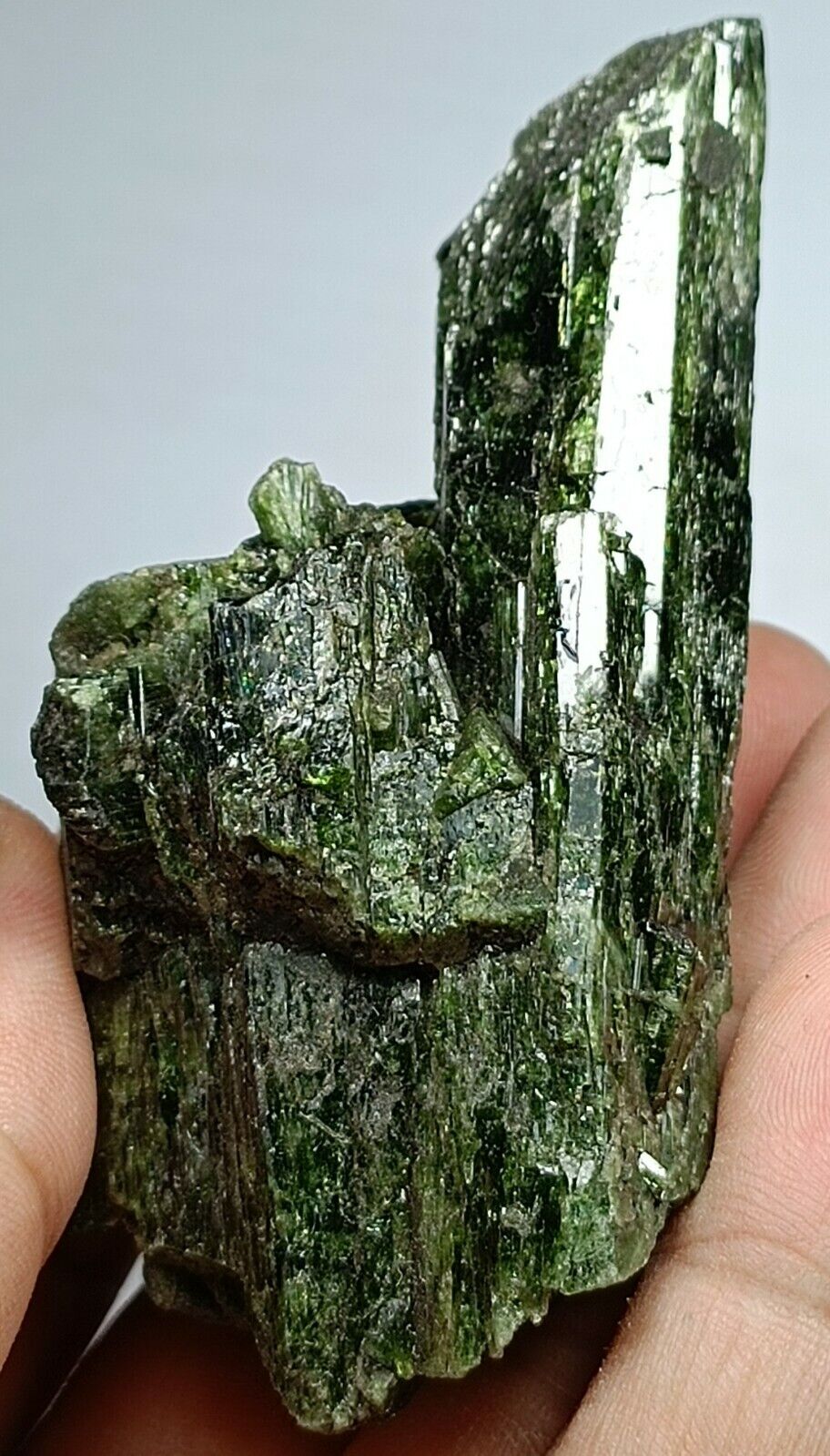 Chrome Diopside Crystal Cluster with nice luster & formation- Pakistan. 158 gm