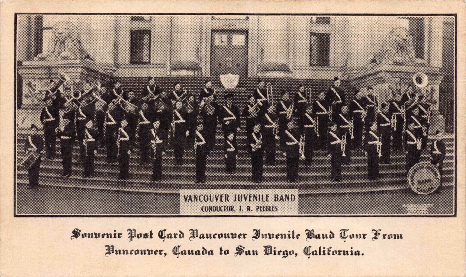 Postcard Vancouver Juvenile Band Tour from Canada to San Diego California~129840