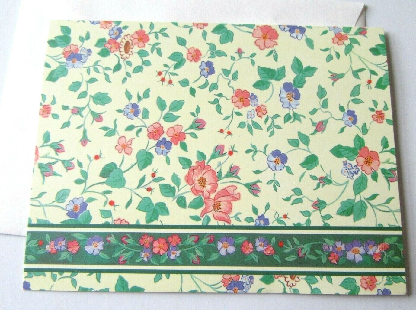 Greeting Card Blank American Greetings Floral on Cream with Green Floral Trim