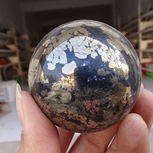 315g New Find Natural Chalcopyrite Flower Grow With Agate Sphere Ball Healing