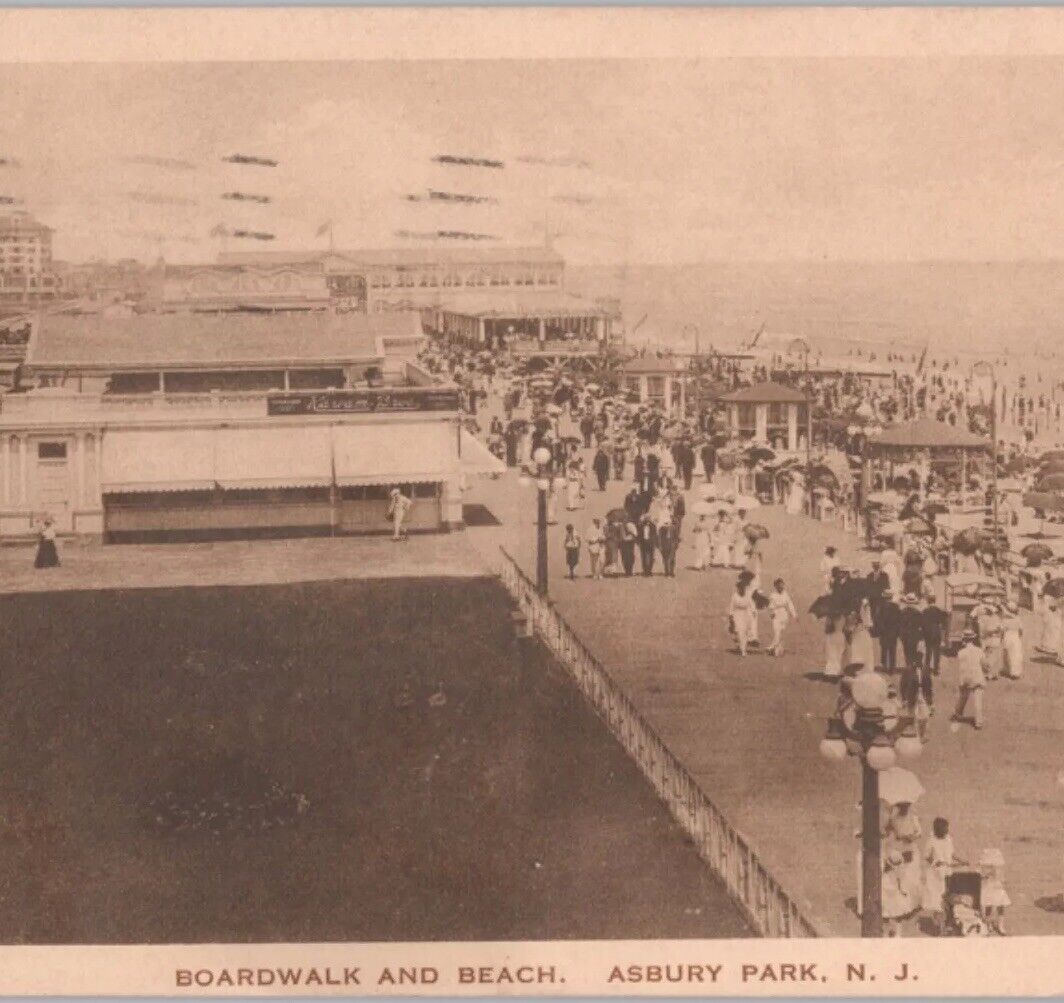 1921 Asbury Park, New Jersey Boardwalk & Beach Vintage Postcard Posted