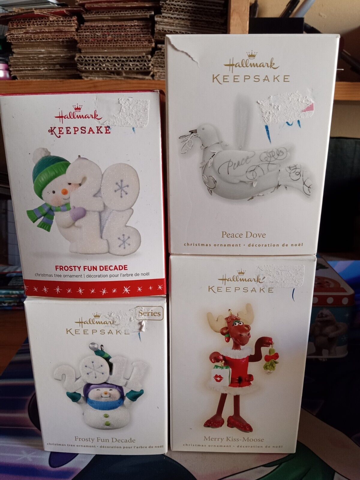 Hallmark Keepsake Xmas Ornaments Lot Of 4 (Frosty Fun,Dove,Moose)