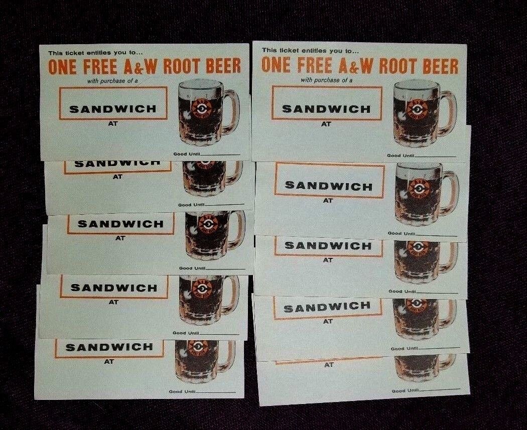10 Vintage A & W Root Beer Tickets Coupons UNUSED Scrapbook Art Craft Collage