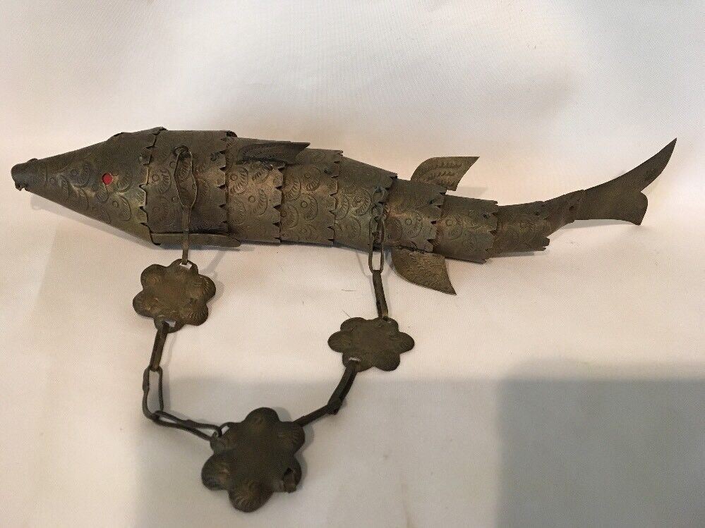 Large Vintage BRASS Articulated Fish Sculpture Figurine 11\
