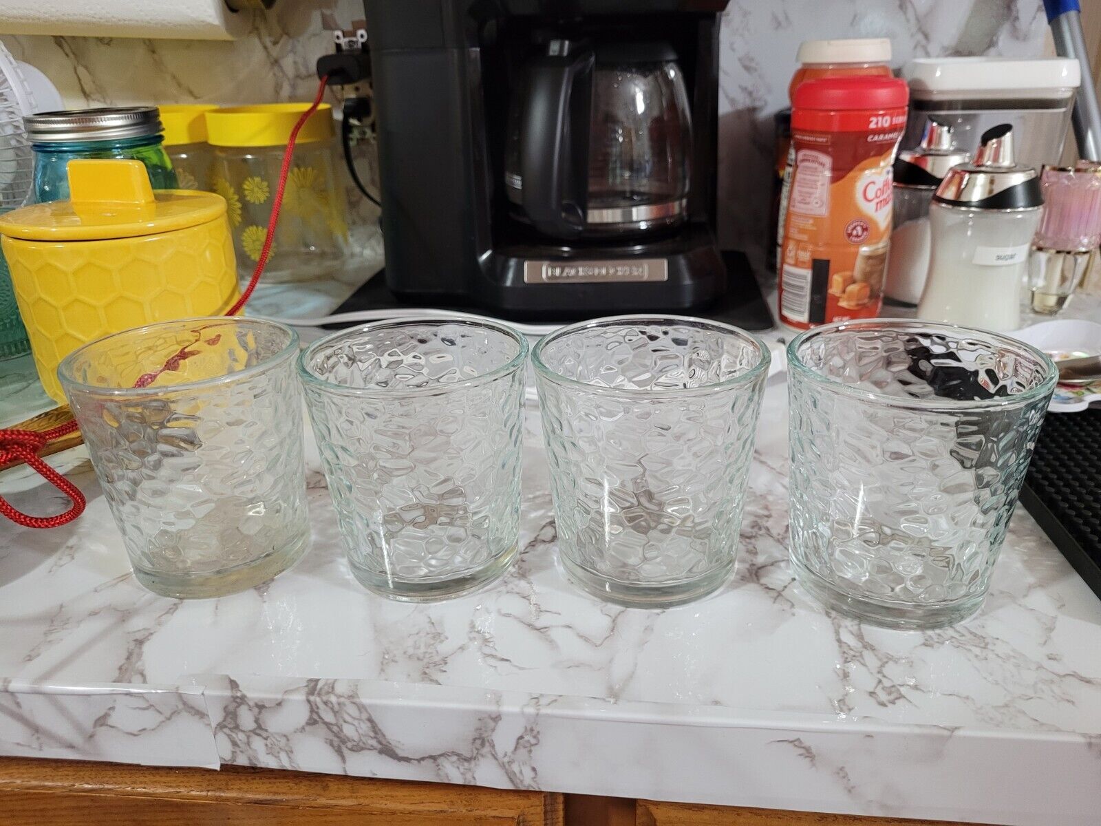 Old Fashioned 4” Glasses Textured Pebbled Ice Effect Set of 4