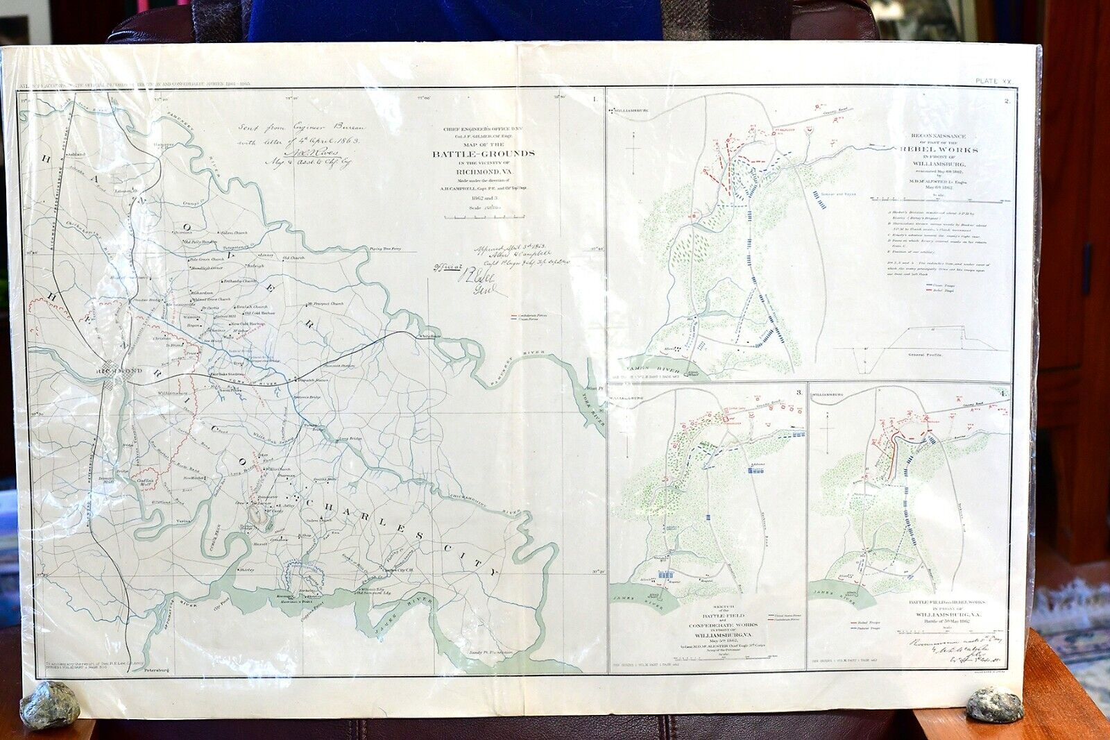 1895 Original Reprint of 1862 Map from The Official Records Richmond/Williamsbur