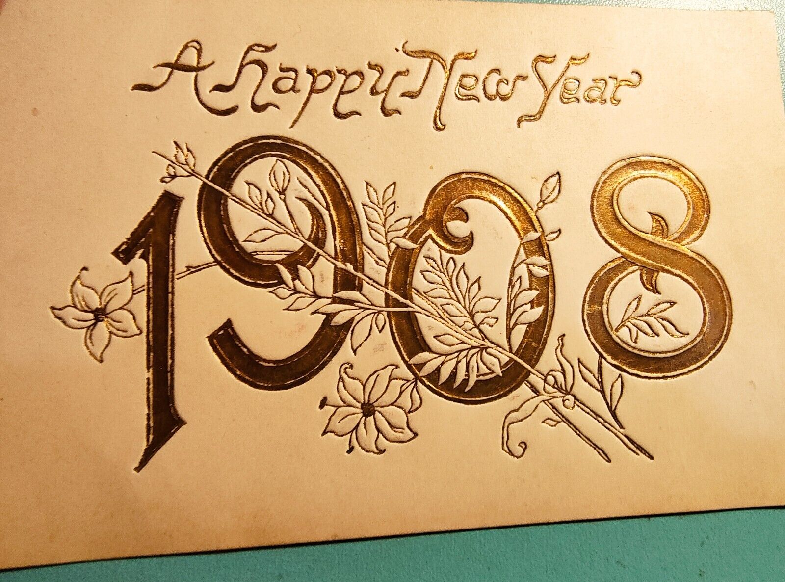 1908 ANTIQUE A HAPPY NEW YEAR POSTCARD, GERMANY