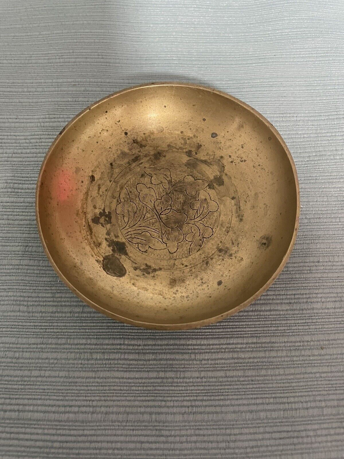 Vintage Brass Small Chinese Bowl - Engraved Dragons.