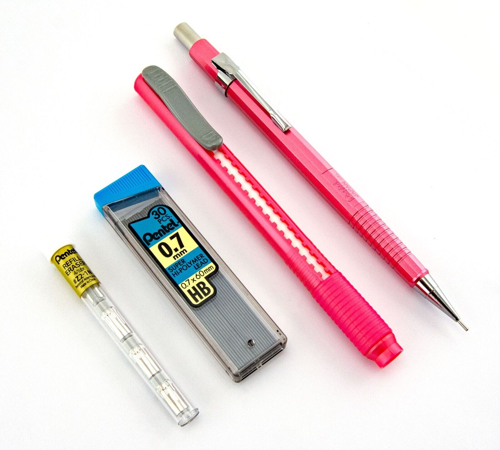 Pentel Sharp Mechanical Pencil Metallic Pink 0.7mm Refill Leads Clic Eraser Lot