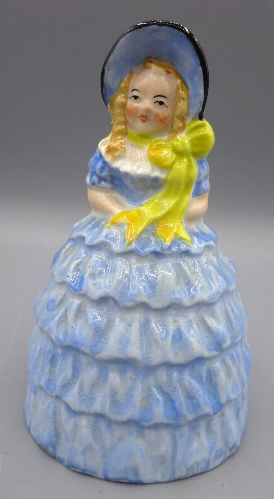 Rare Antique W.H. Goss Bone China Bell - Crinoline Lady - Blue Dress