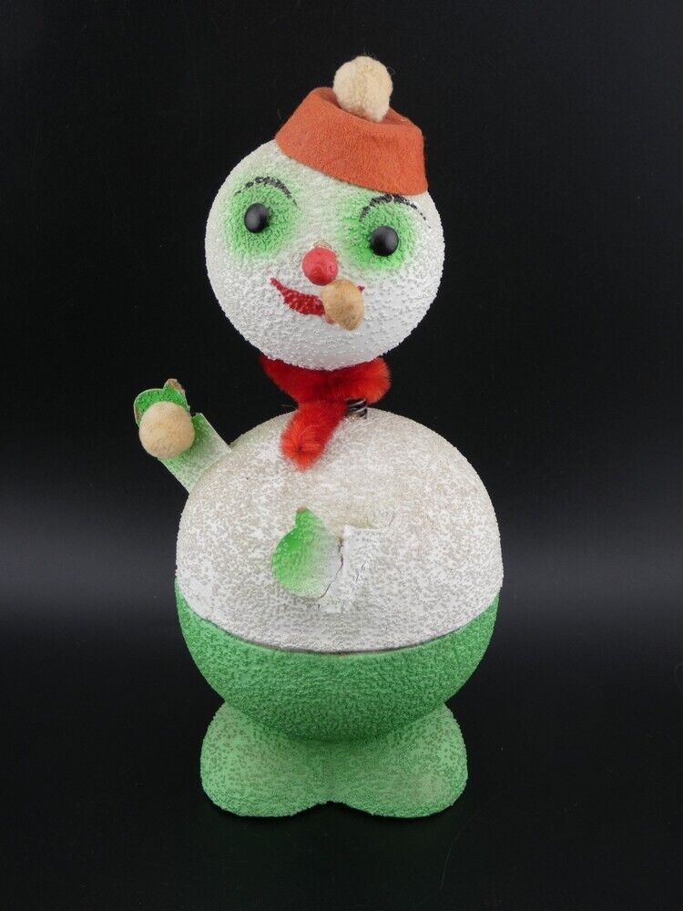 Vintage Christmas Putz Mica Cardboard Snowman Candy Container West Germany