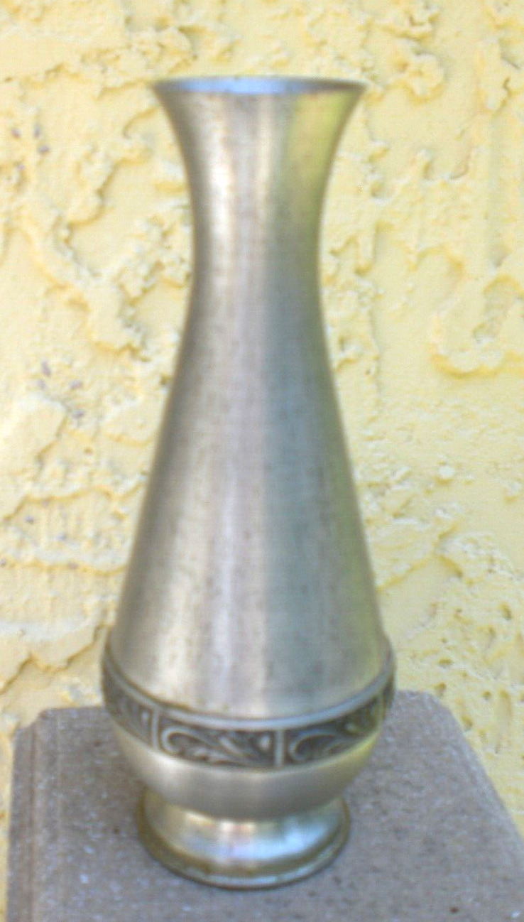 Vintage  Norsk Tinn Pewter Bud Vase Norway Folk Art w/Etchings