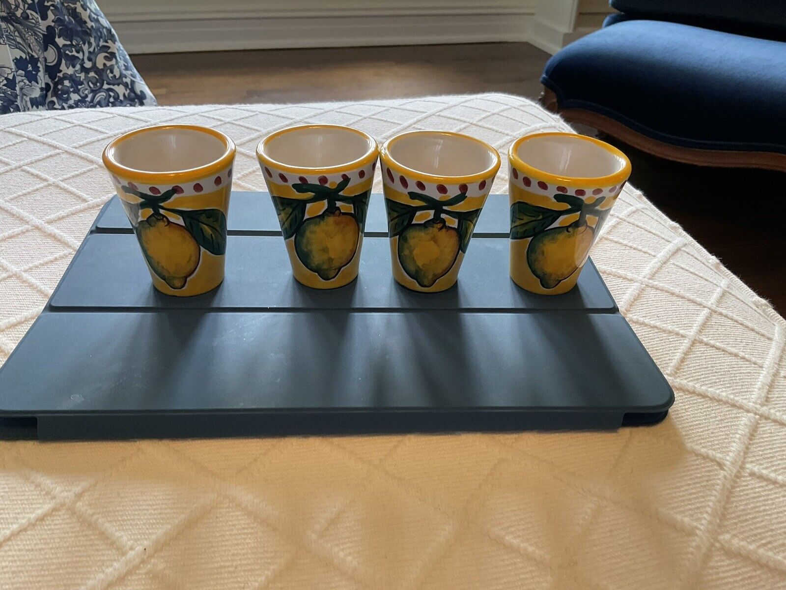 Vietri Pottery Set Of 4 Limoncello Glasses Hand painted Maiori Amalfi Coast Mint