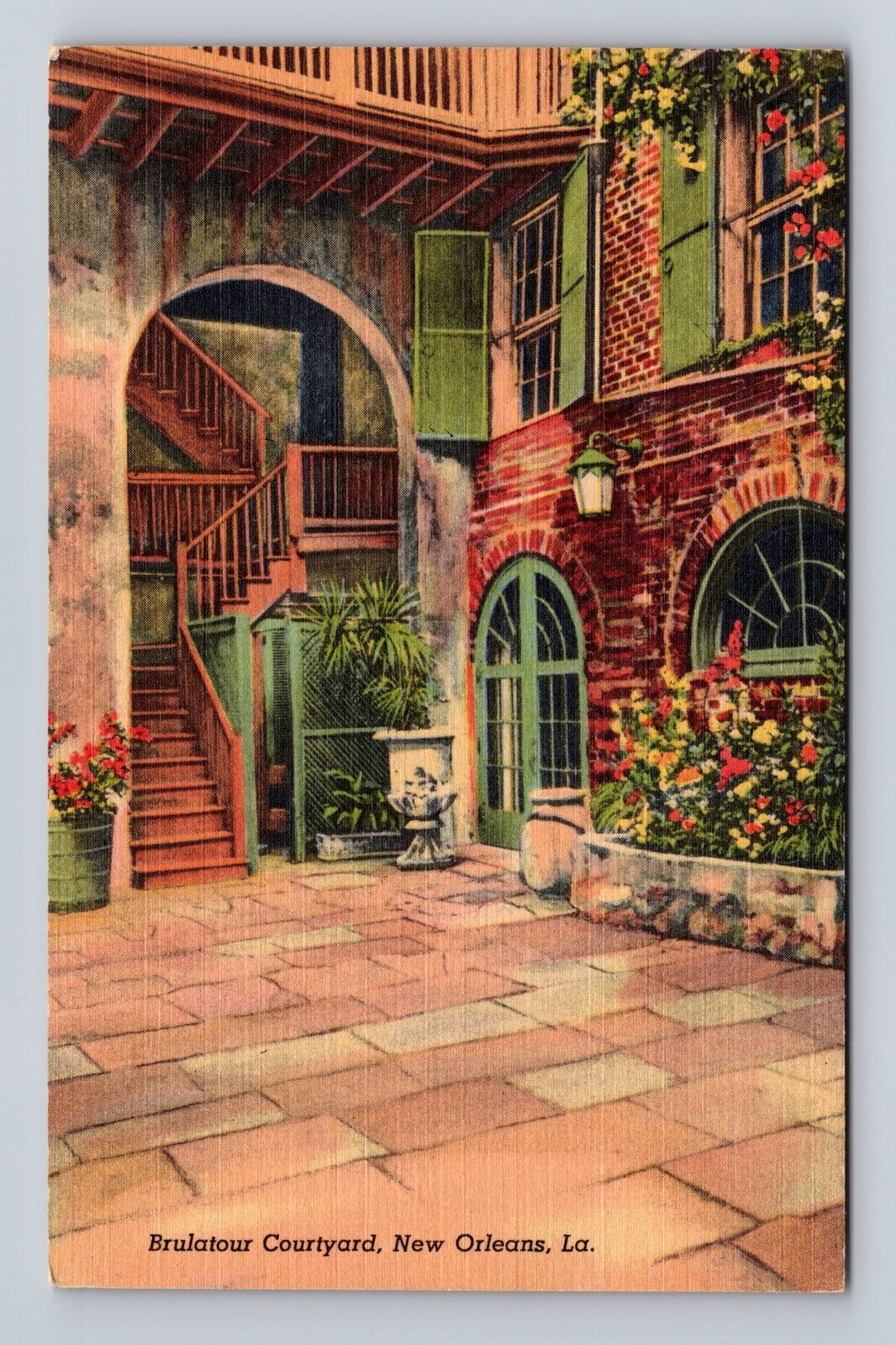 New Orleans LA-Louisiana, Brulatour Courtyard, Antique Vintage Souvenir Postcard