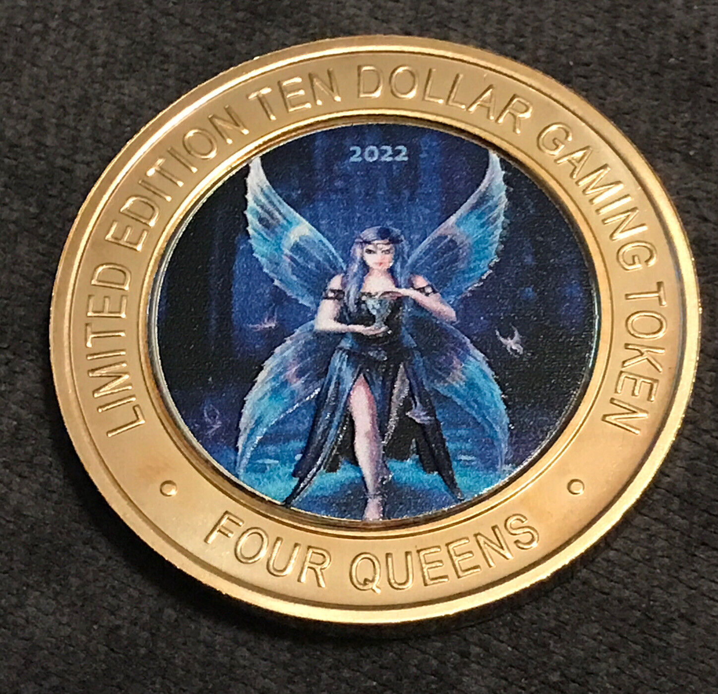 2022 JUNE FOUR QUEENS $10 Silver Strike Blue Cap Colorized Dark Fairy