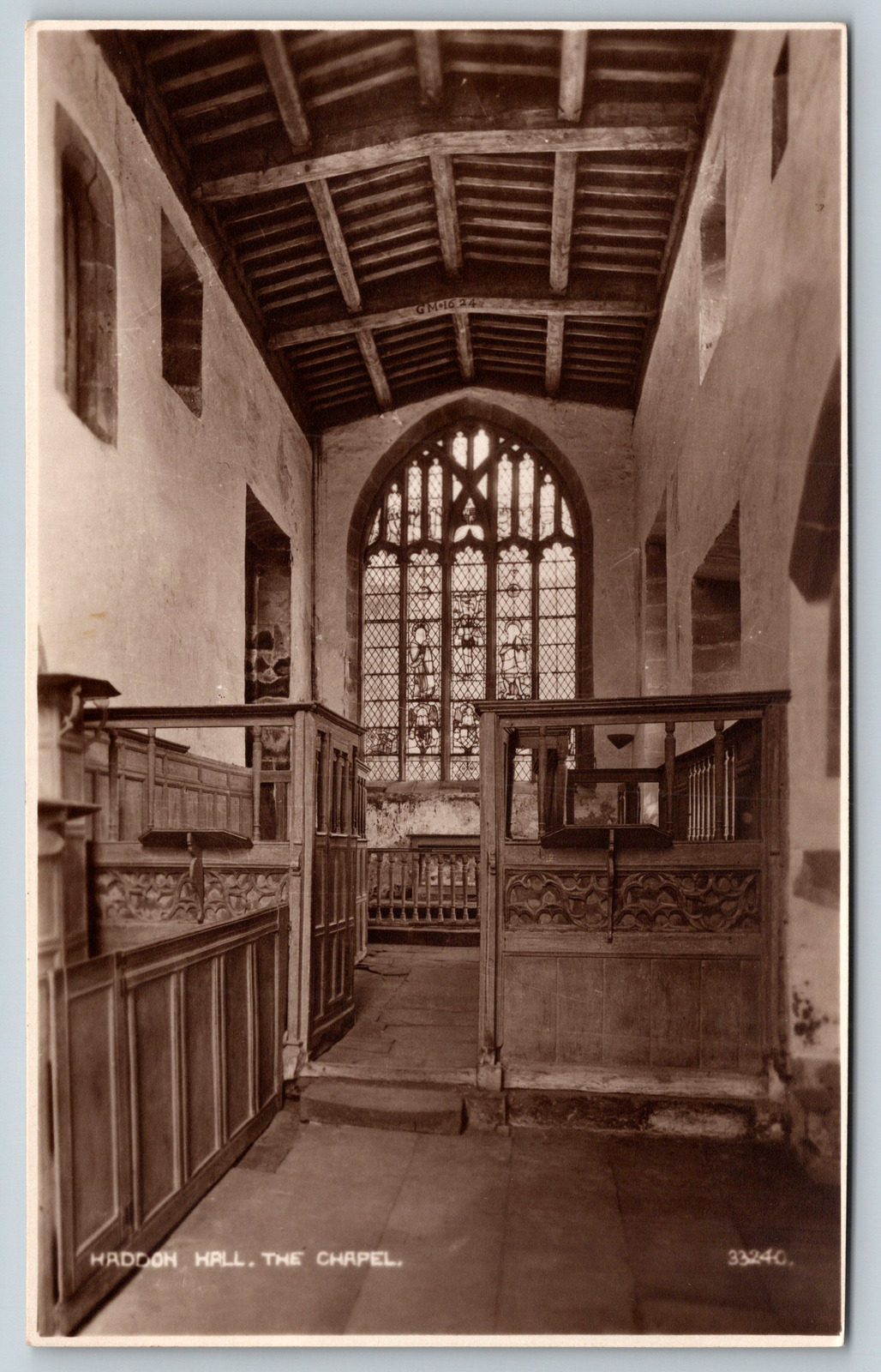 RPPC c1910s Haddon Hall Chapel Interior Britain England UK Antique Postcard