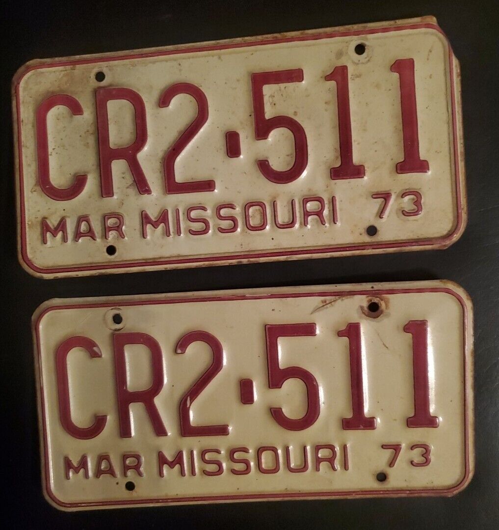 1973 Missouri License Plate Pair Set Of 2 Mar Man Cave Antique Vintage Collector