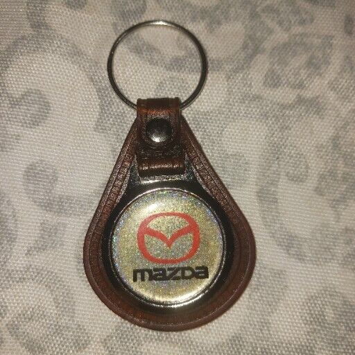 Vintage Mazda Keychain Featuring Old Logo, Leather and Metal