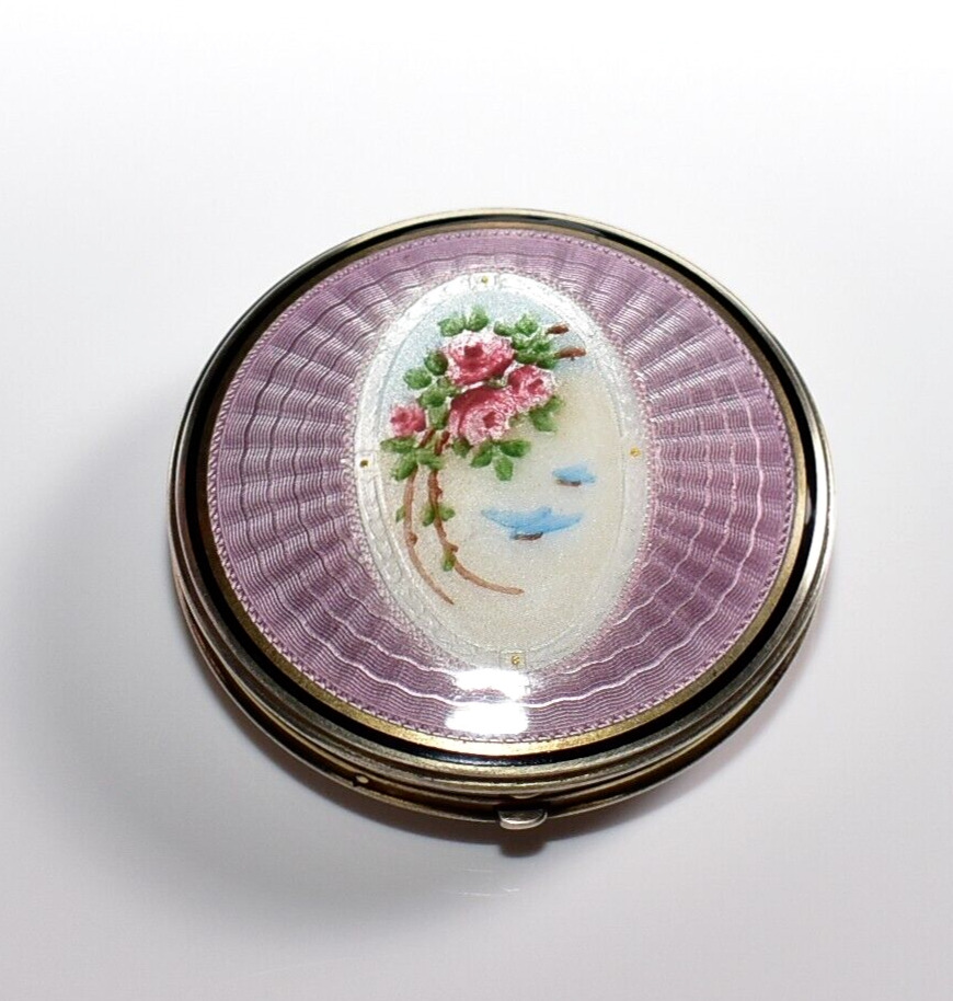 ABSOLUTELY EXQUISITE Antique *STERLING ENAMEL GUILLOCHE* Compact in LAVENDER F&B
