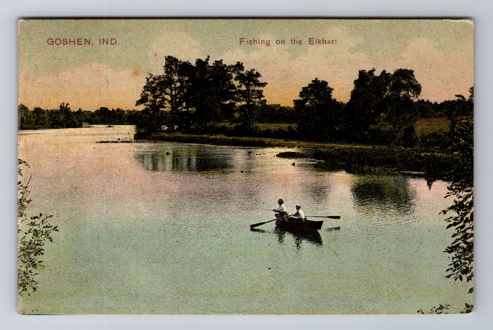 Goshen IN-Indiana, Fishing On The Elkhart, Vintage c1910 Souvenir Postcard