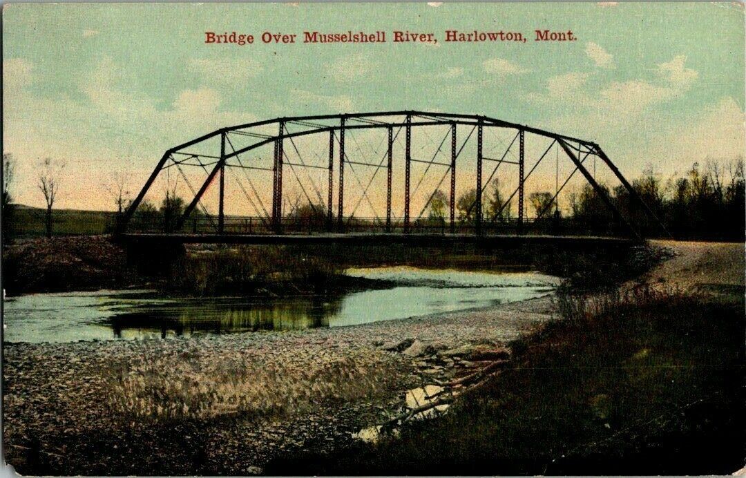 1910. HARLOWTON, MT. BRIDGE OVER MUSSELSHELL RIVER. POSTCARD II5