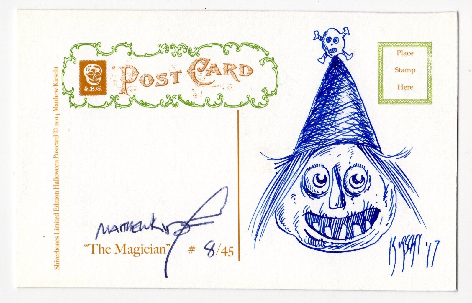 Halloween Postcard Matthew Kirscht 2014 The Magician 8/45 B/W Sketch