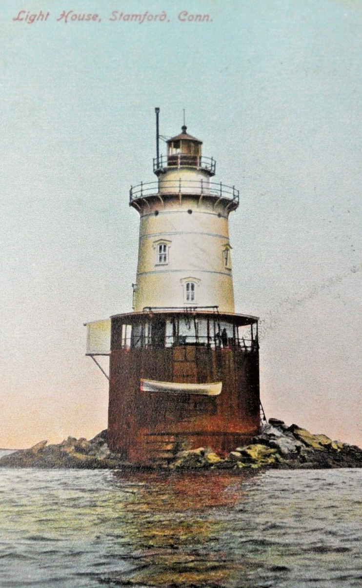 1910 Lighthouse Stamford CT Fairfield County Seascape Coastal Décor Vtg Postcard