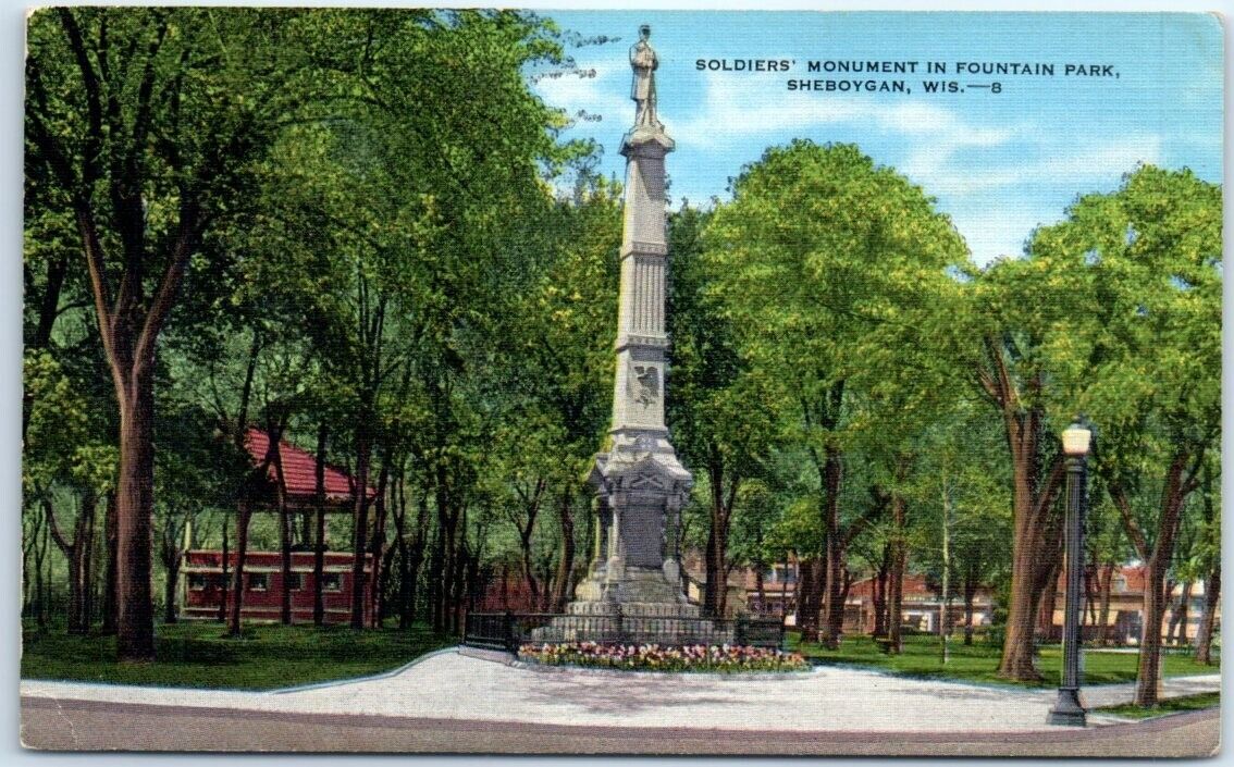 Postcard Soldiers\' Monument Fountain Park Sheboygan Wisconsin USA North America