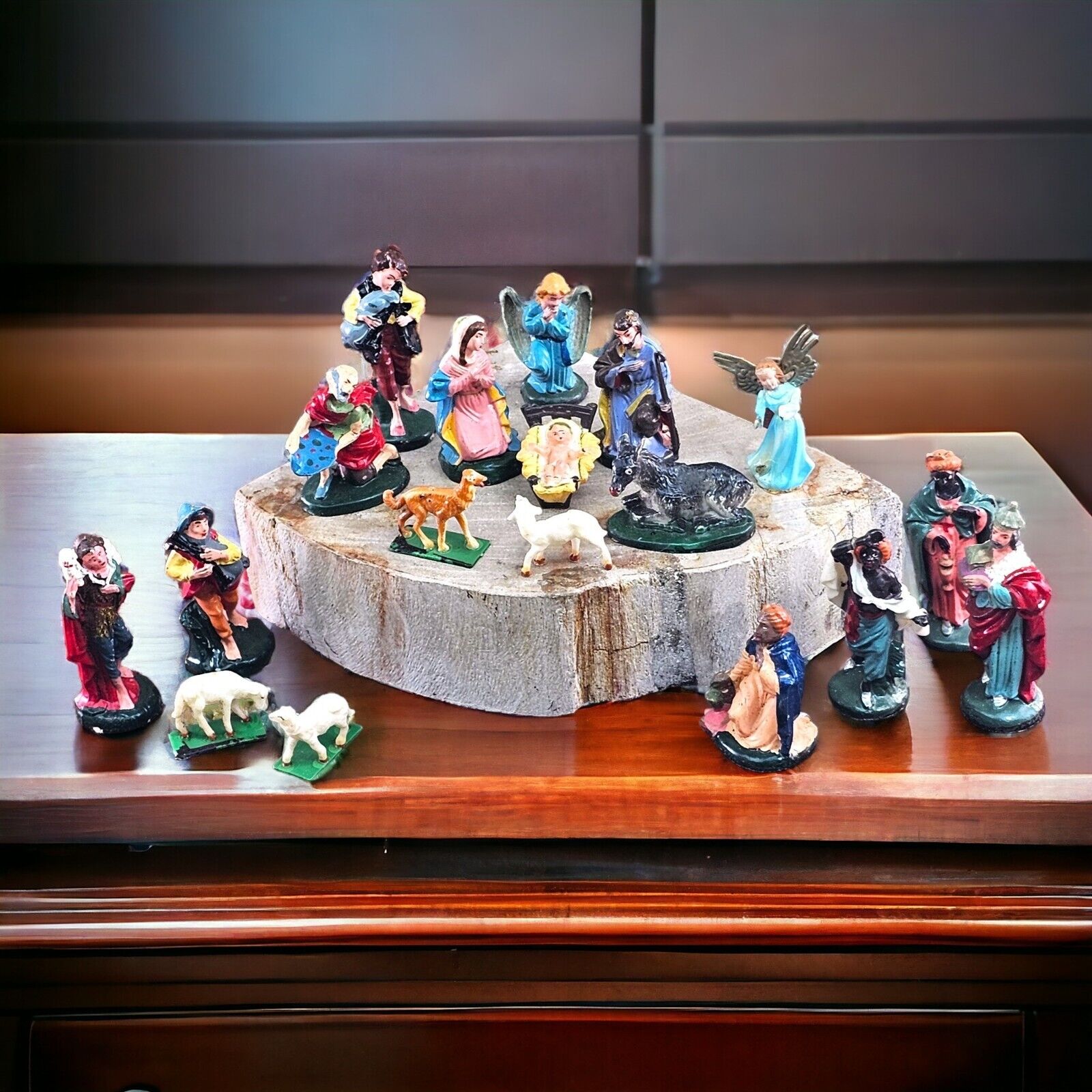 Vintage Miniature Christmas Nativity Scene Celluloid Plastic Made in Italy 18 Pc