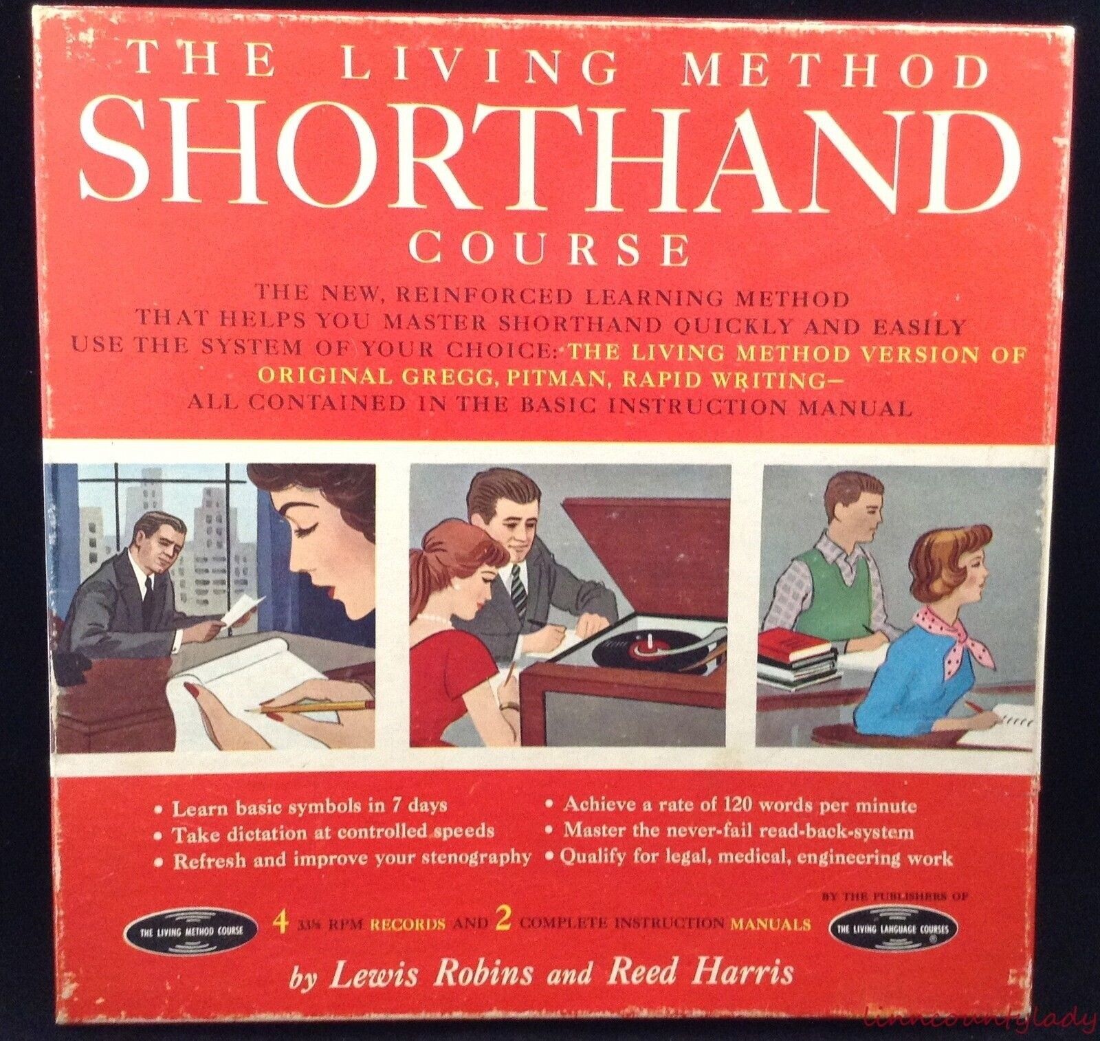 Vtg Living Method Shorthand Course 4 LP Records & Book II Missing Book I