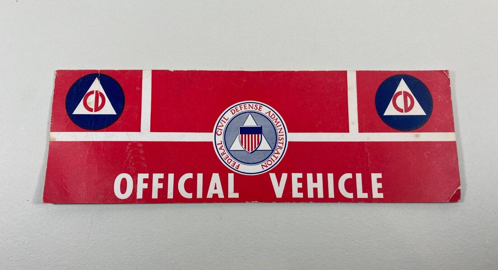 Cold War Federal Civil Defense Administration Official Vehicle Placard