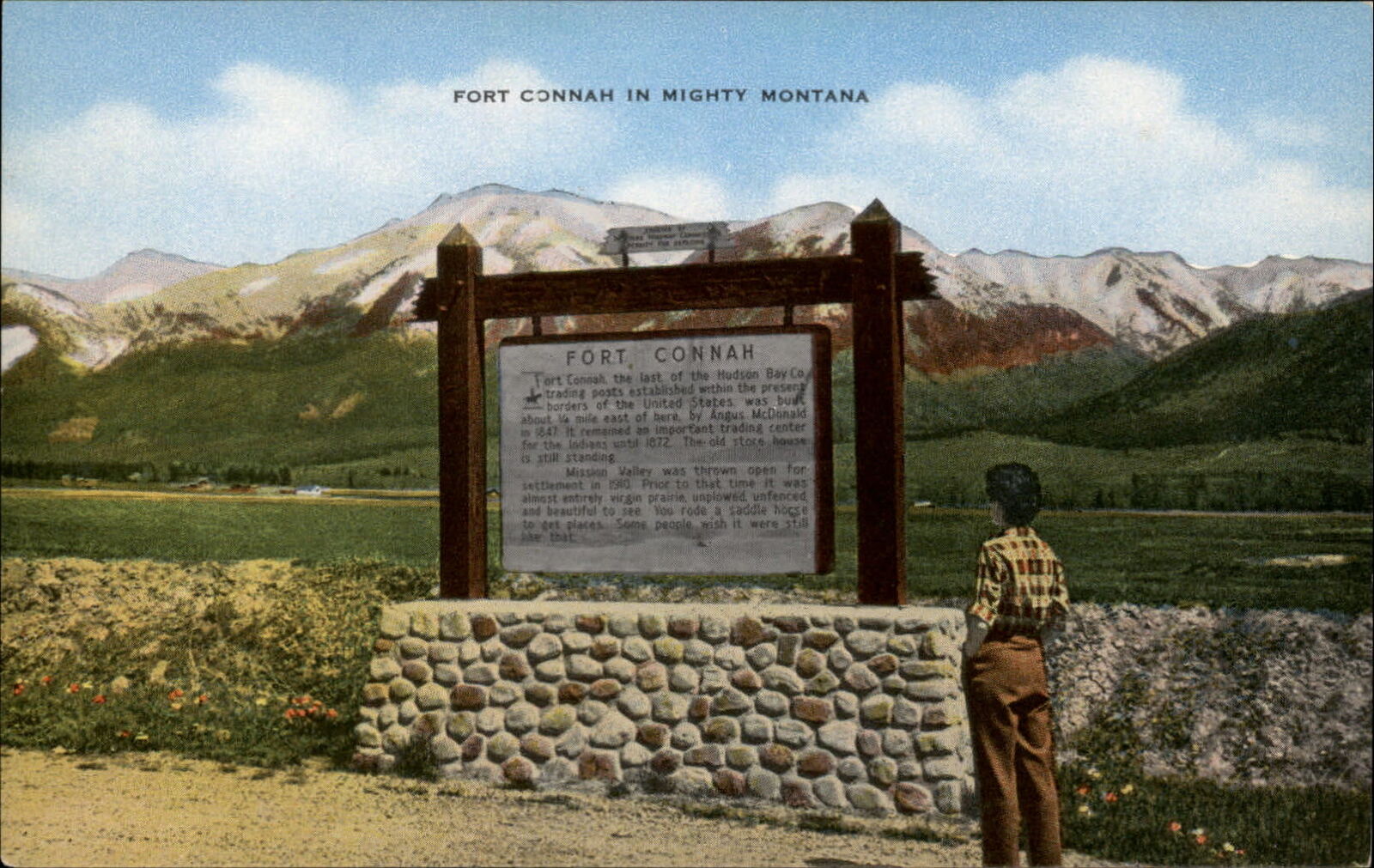Fort Connah Montana ~ Hudson Bay Trading Post ~ entrance sign ~ postcard sku257