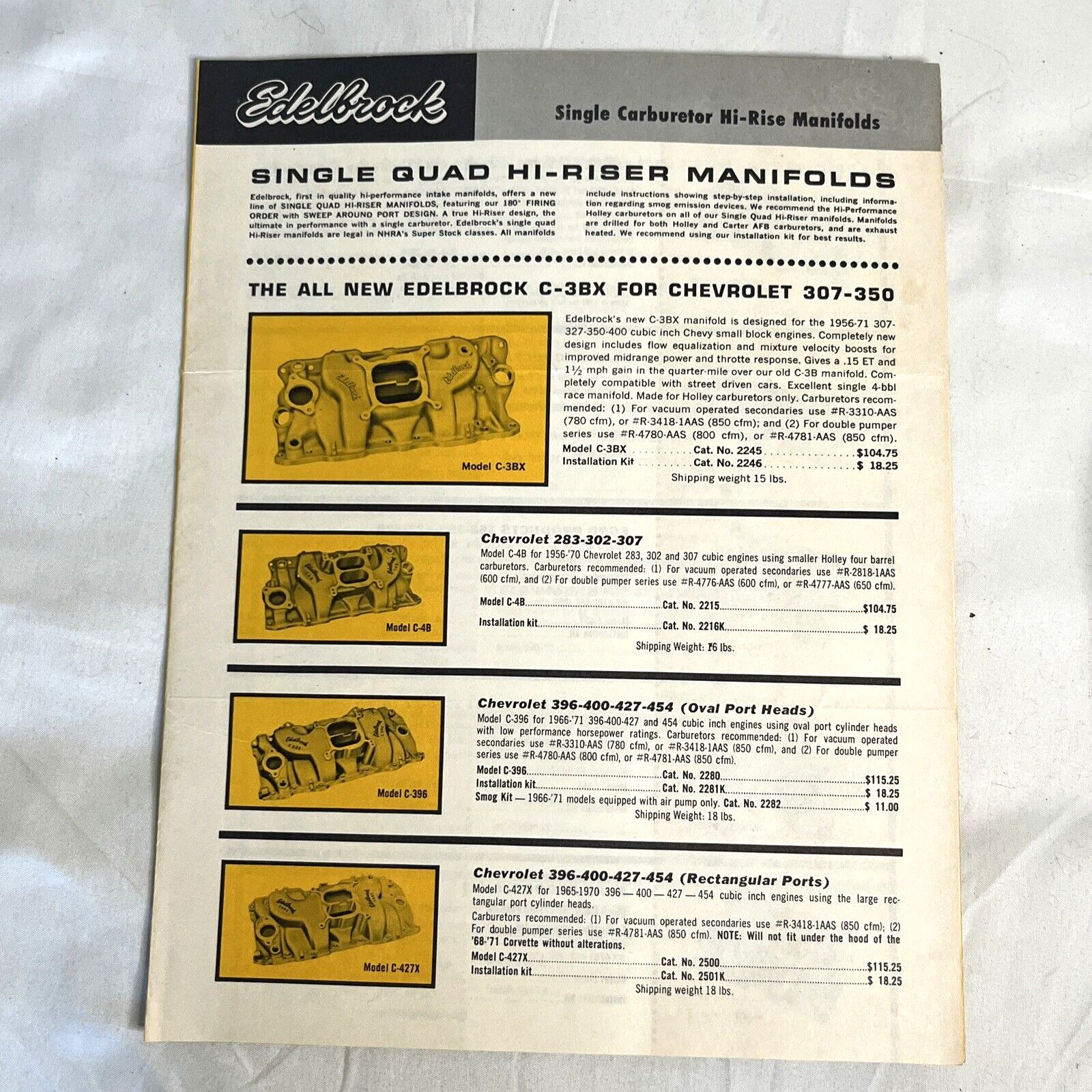 Edelbrock Brochure Single Quad Hi Riser Manifolds Advertisement Car Vintage 1971