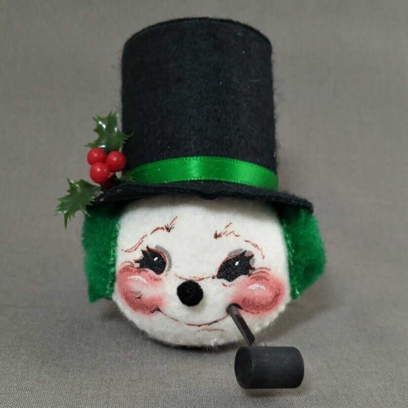 Vintage Annalee Felt Snowman Head Christmas Ornament With Top Hat Pipe 1993