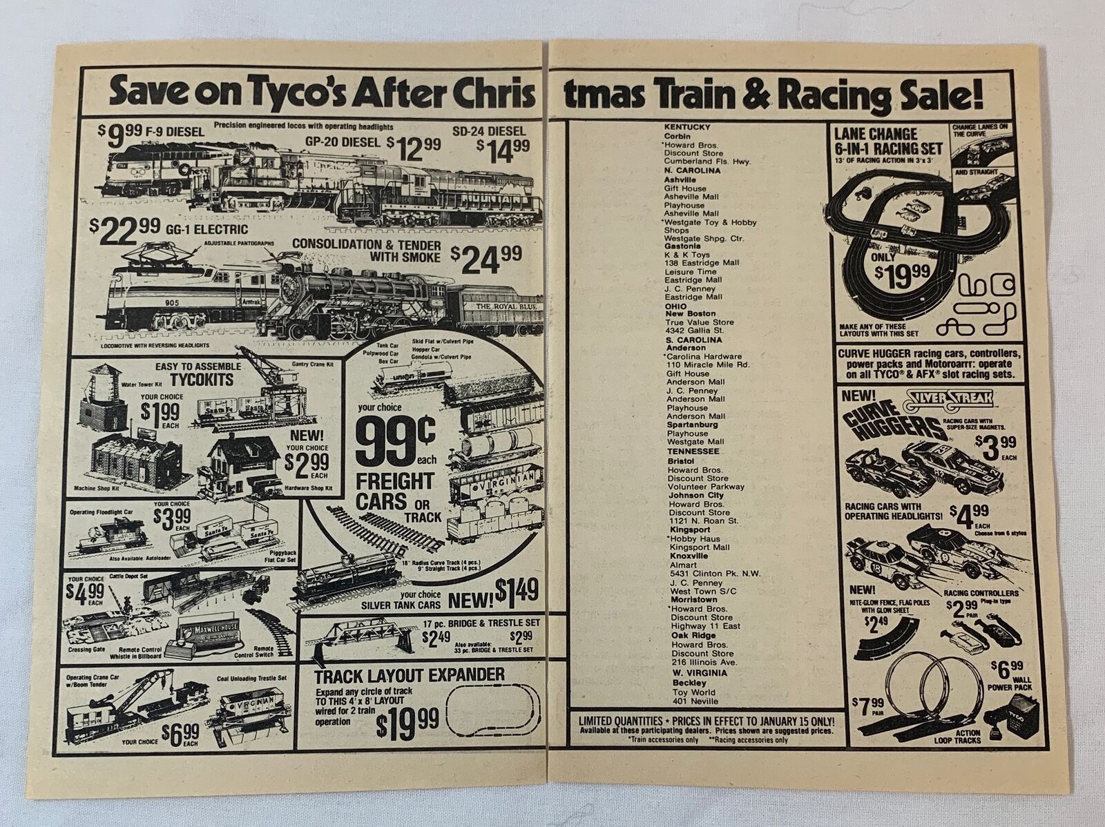 1977 two-page TYCO model trains and slot cars ad ~ Christmas
