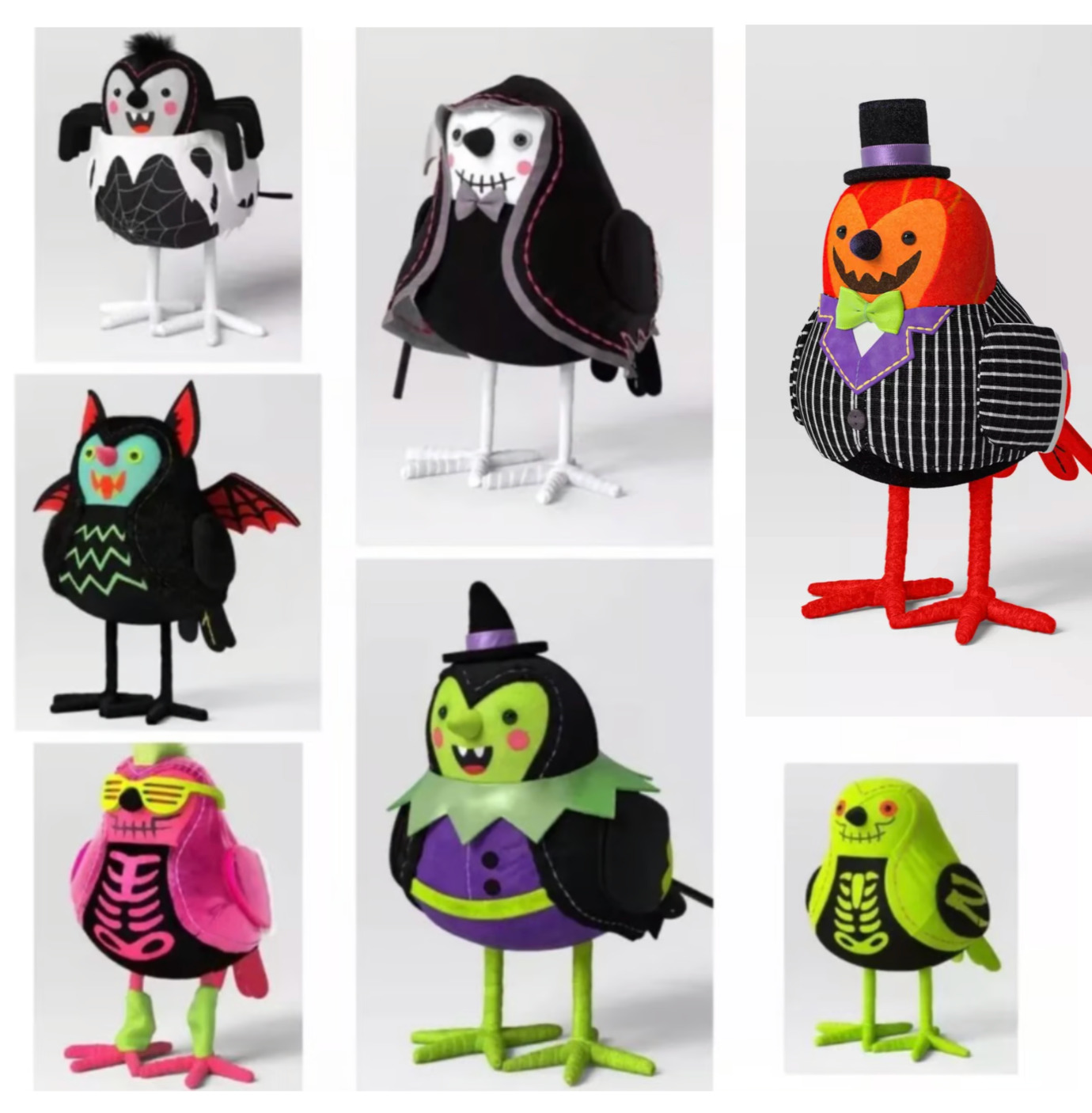 Set of 7 Featherly Friends Felt Birds Halloween Figurines Hyde & EE 2024